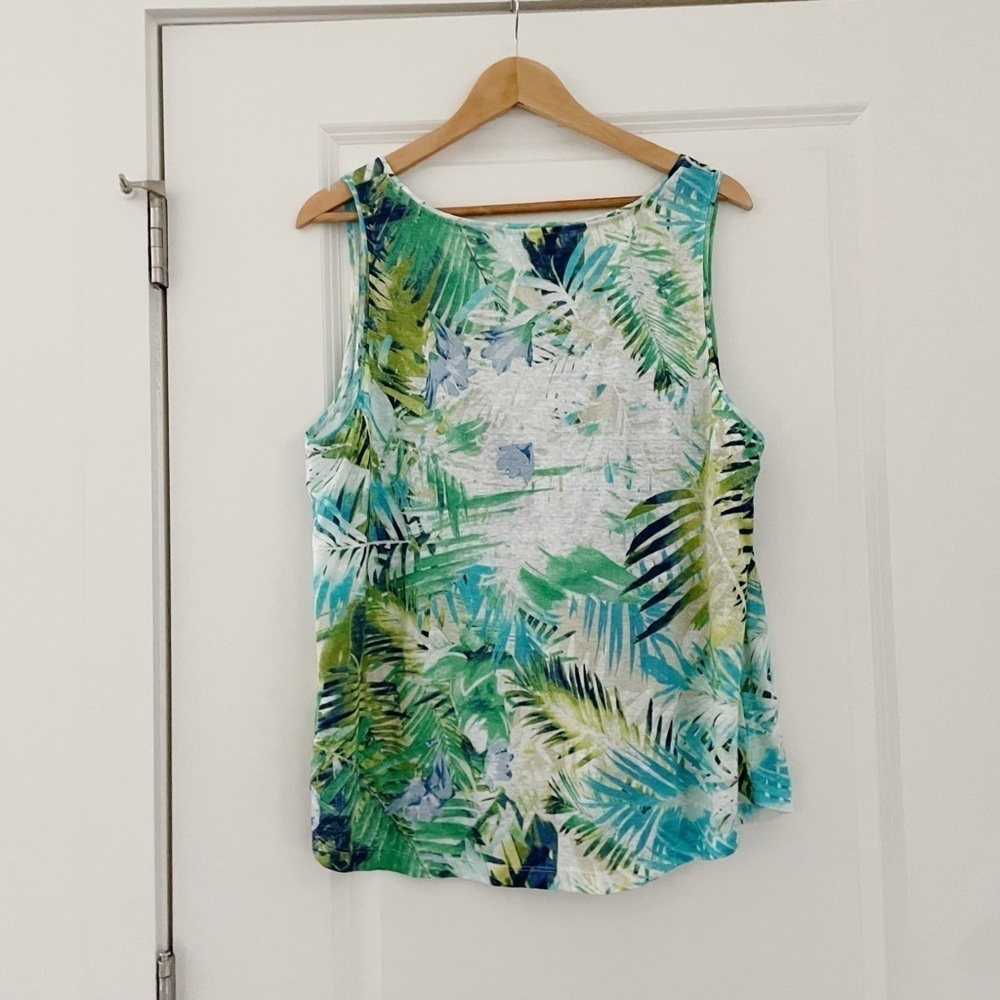 J. Jill Love Linen Tropical Palm Print Tank Top - Picture 2 of 9